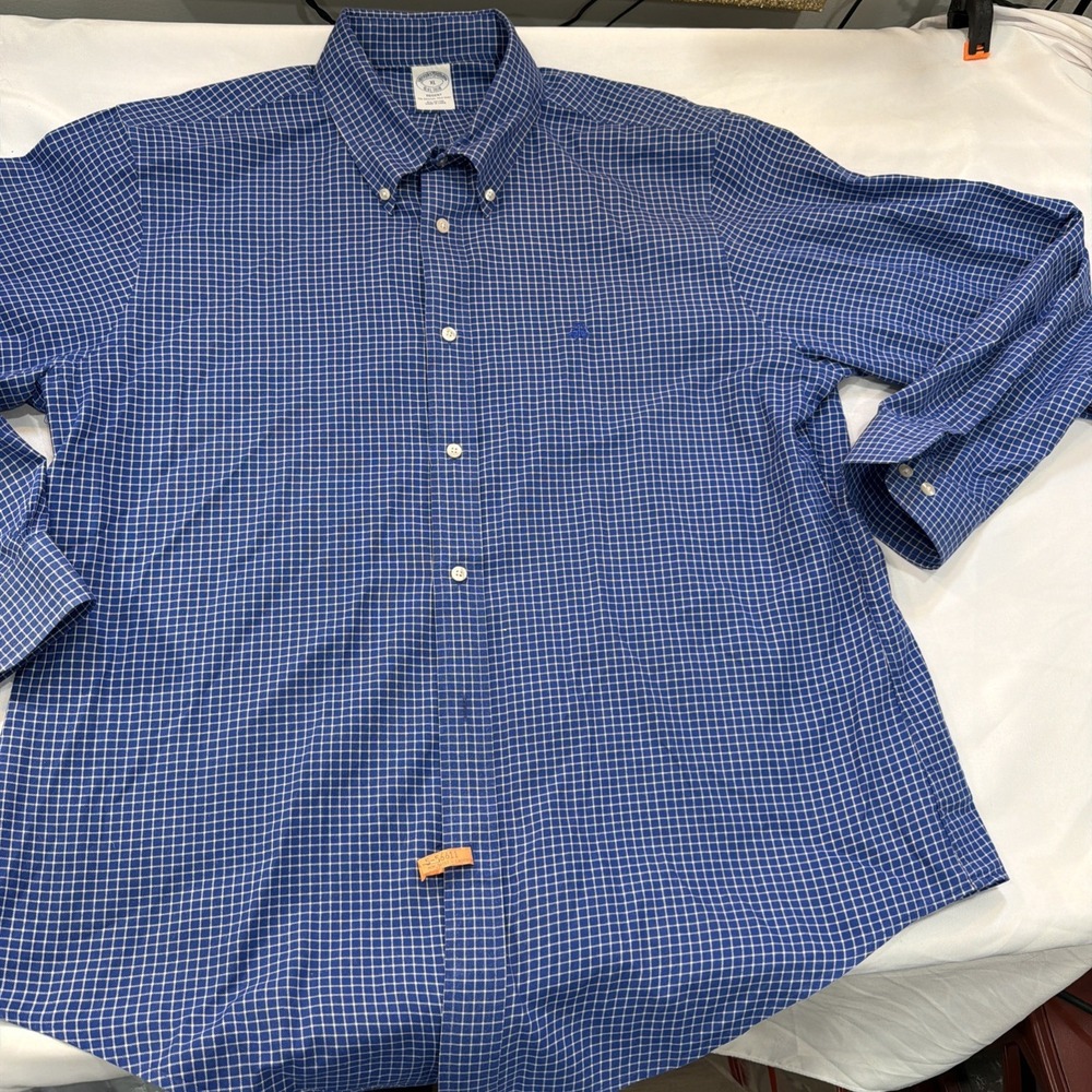 Brooks Brothers Polo Shirt Sz Xl Original Blue Check Long‎ Sleeves Regant 492